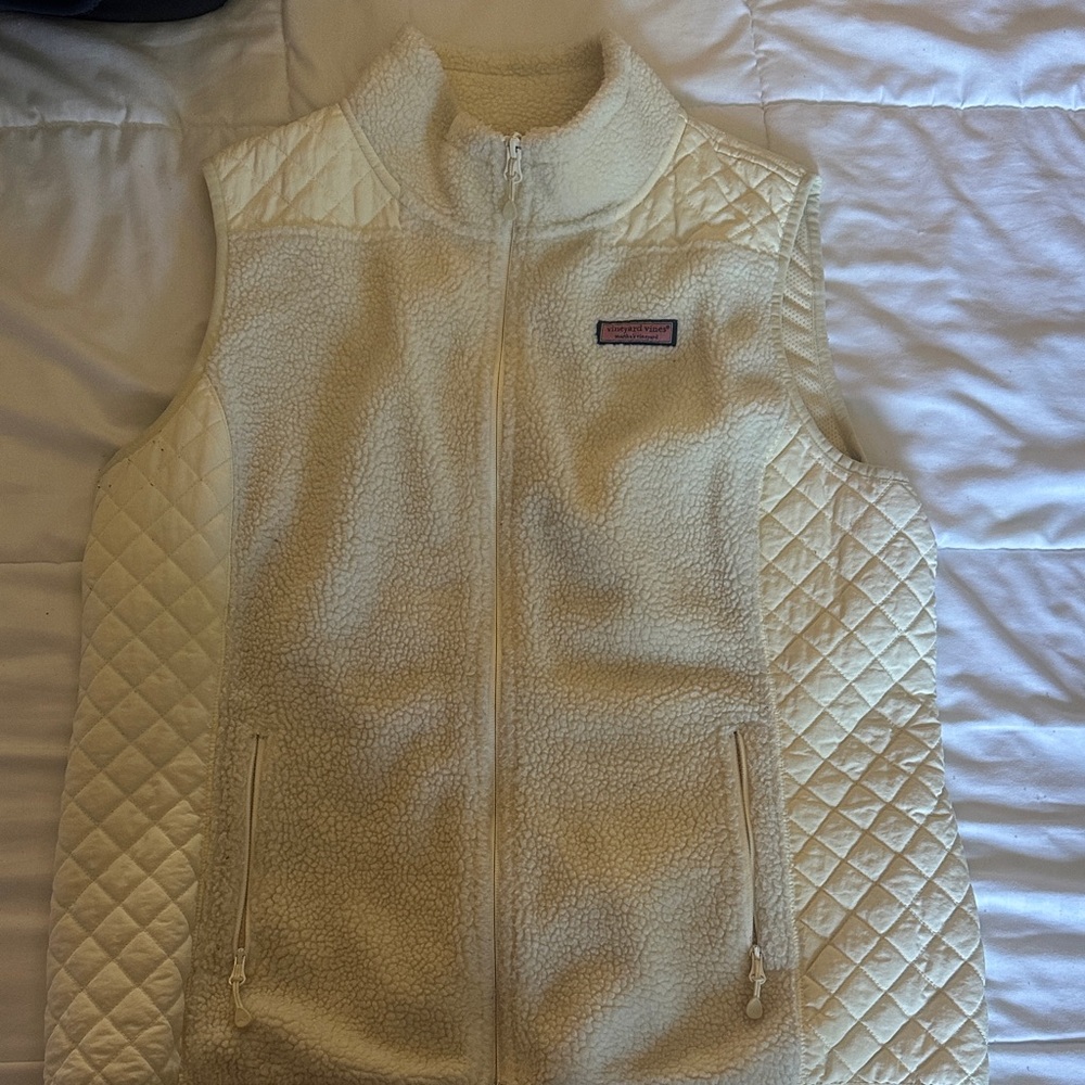 Vineyard Vines Cream Quilted & Sherpa Girls' Vest